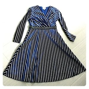 Vicky & Lucas Navy Velvet & Silver Stripe Dress